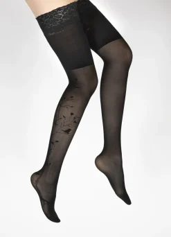 Hot Berthe Aux Grands Pieds Bas autofixants 40D Arbre et Dentelle noir