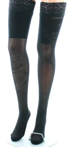 Hot Berthe Aux Grands Pieds Bas autofixants 40D Arbre et Dentelle noir