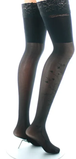 Hot Berthe Aux Grands Pieds Bas autofixants 40D Arbre et Dentelle noir