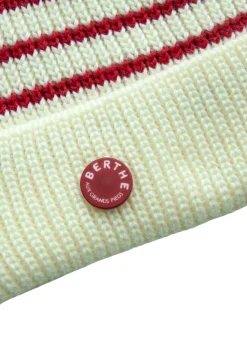 New Berthe Aux Grands Pieds Bonnet mixte écru à rayures rouges en pure laine mérinos