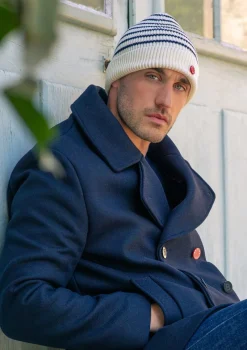 New Berthe Aux Grands Pieds Bonnet mixte Ecru Rayé Marine en pure laine merinos