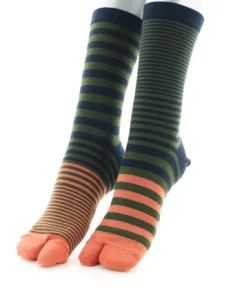 Online Berthe Aux Grands Pieds Chaussette Tabi rayures asymétriques marine kaki et orange