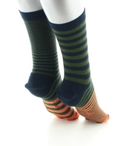 Online Berthe Aux Grands Pieds Chaussette Tabi rayures asymétriques marine kaki et orange