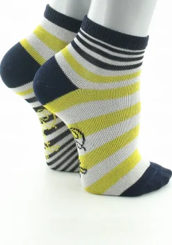 Clearance Berthe Aux Grands Pieds Chaussettes bébé coton fil d'Ecosse rayures marine, jaune et ivoire