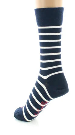 Outlet Berthe Aux Grands Pieds Chaussettes en Soie bleu marine à rayures écru