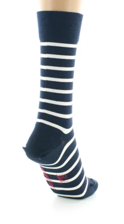 Outlet Berthe Aux Grands Pieds Chaussettes en Soie bleu marine à rayures écru