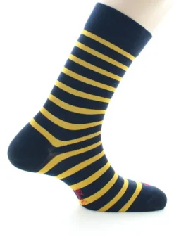 Clearance Berthe Aux Grands Pieds Chaussettes en Soie bleu marine à rayures jaune moutarde