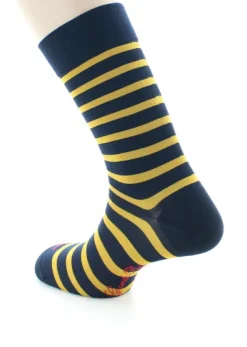 Clearance Berthe Aux Grands Pieds Chaussettes en Soie bleu marine à rayures jaune moutarde