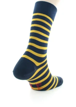 Clearance Berthe Aux Grands Pieds Chaussettes en Soie bleu marine à rayures jaune moutarde