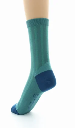 Hot Berthe Aux Grands Pieds Chaussettes en Soie Turquoise - Talon et pointe Bleu Indigo