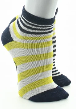 Hot Berthe Aux Grands Pieds Chaussettes enfant coton fil d'Ecosse rayures marine, jaune et ivoire