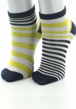 Hot Berthe Aux Grands Pieds Chaussettes enfant coton fil d'Ecosse rayures marine, jaune et ivoire