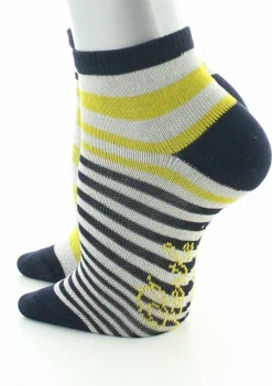 Hot Berthe Aux Grands Pieds Chaussettes enfant coton fil d'Ecosse rayures marine, jaune et ivoire