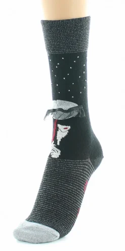 Sale Berthe Aux Grands Pieds Chaussettes Femme Au Parapluie Noir Et Argent