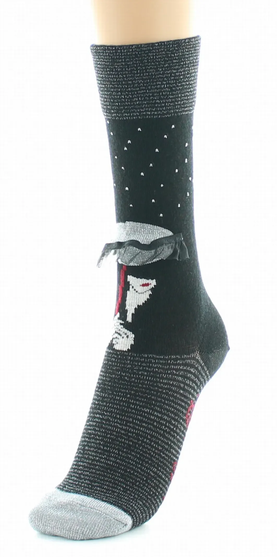 Sale Berthe Aux Grands Pieds Chaussettes Femme Au Parapluie Noir Et Argent