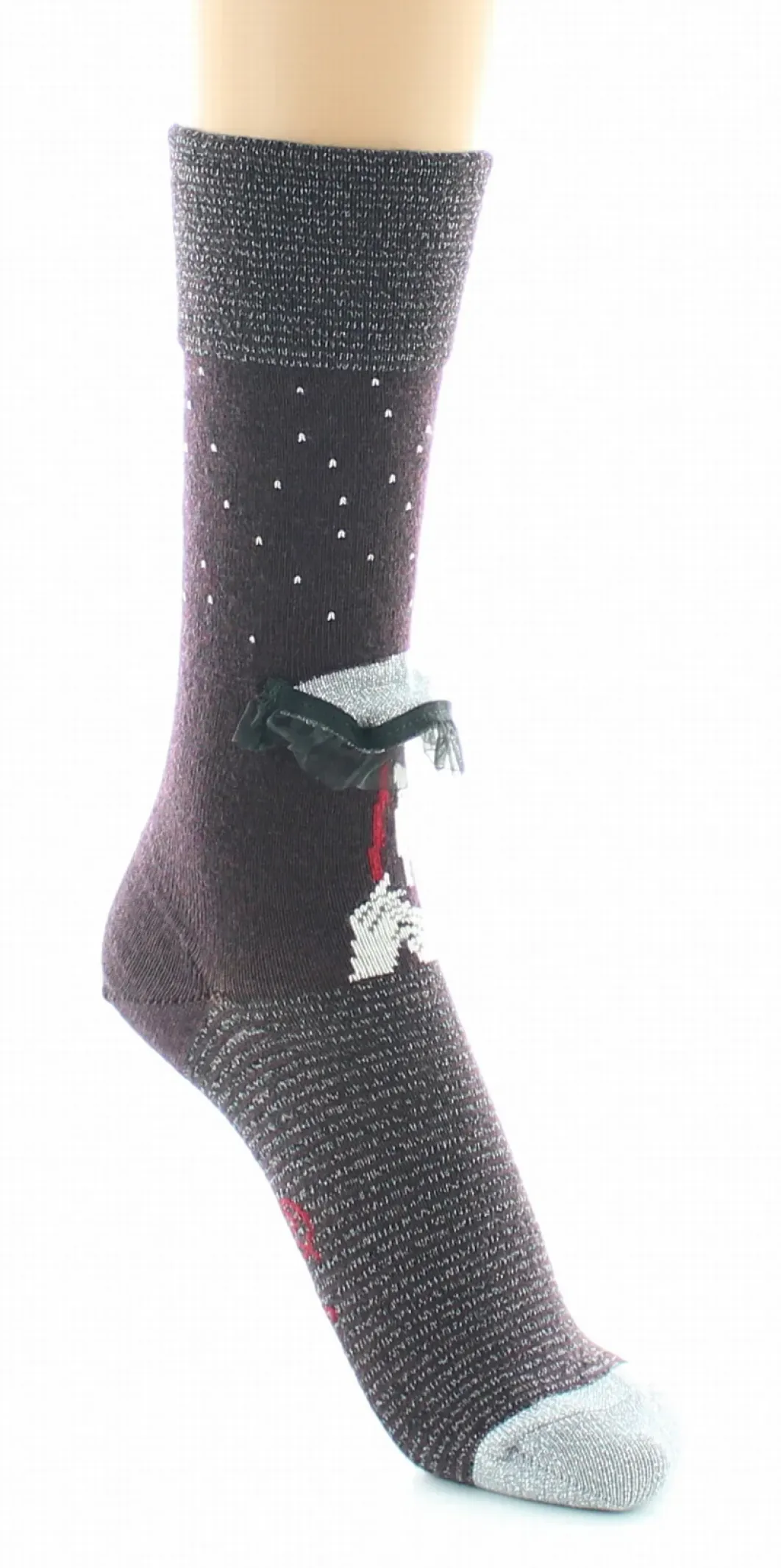 Hot Berthe Aux Grands Pieds Chaussettes Femme Au Parapluie Bordeaux et Argent