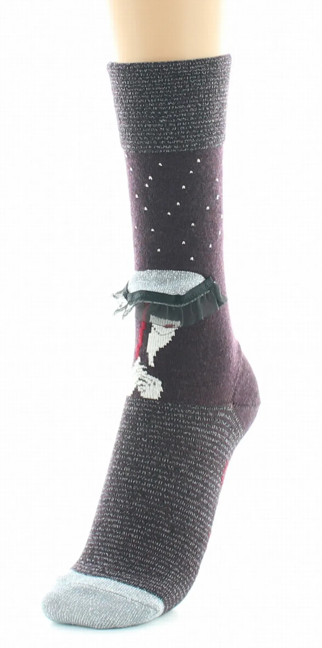 Hot Berthe Aux Grands Pieds Chaussettes Femme Au Parapluie Bordeaux et Argent