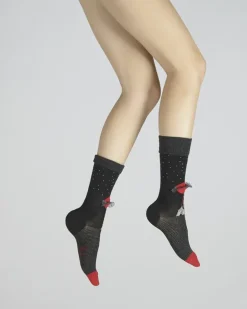 New Berthe Aux Grands Pieds Chaussettes Femme Au Parapluie Noir et Rouge