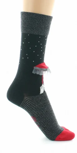 New Berthe Aux Grands Pieds Chaussettes Femme Au Parapluie Noir et Rouge