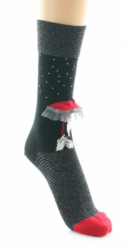 New Berthe Aux Grands Pieds Chaussettes Femme Au Parapluie Noir et Rouge