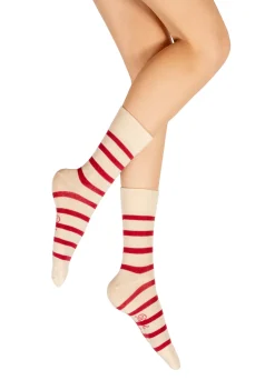 Sale Berthe Aux Grands Pieds Chaussettes femme coton écru rayé rouge