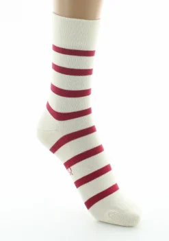 Sale Berthe Aux Grands Pieds Chaussettes femme coton écru rayé rouge