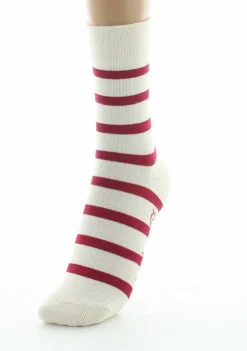Sale Berthe Aux Grands Pieds Chaussettes femme coton écru rayé rouge