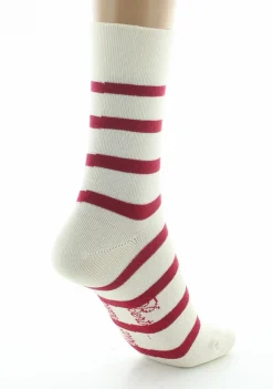 Sale Berthe Aux Grands Pieds Chaussettes femme coton écru rayé rouge
