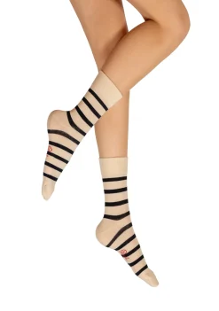 Discount Berthe Aux Grands Pieds Chaussettes femme coton écru rayé marine