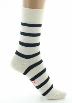 Discount Berthe Aux Grands Pieds Chaussettes femme coton écru rayé marine
