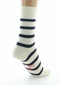 Discount Berthe Aux Grands Pieds Chaussettes femme coton écru rayé marine