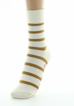 Outlet Berthe Aux Grands Pieds Chaussettes femme coton écru rayé moutarde