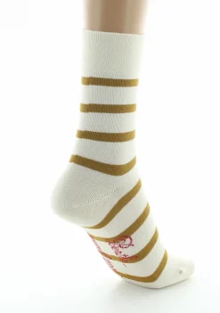Outlet Berthe Aux Grands Pieds Chaussettes femme coton écru rayé moutarde