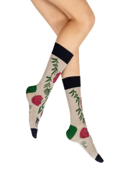 Hot Berthe Aux Grands Pieds Chaussettes femme fil d'Ecosse Fleurs et Feuilles