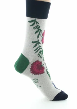 Hot Berthe Aux Grands Pieds Chaussettes femme fil d'Ecosse Fleurs et Feuilles