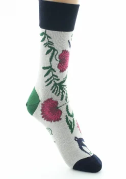 Hot Berthe Aux Grands Pieds Chaussettes femme fil d'Ecosse Fleurs et Feuilles