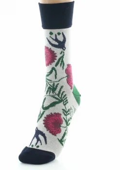 Hot Berthe Aux Grands Pieds Chaussettes femme fil d'Ecosse Fleurs et Feuilles