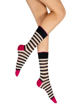 Online Berthe Aux Grands Pieds Chaussettes femme fil d'Ecosse rayures marine et ivoire