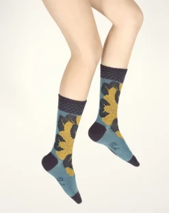 New Berthe Aux Grands Pieds Chaussettes femme laine peignée feuilles d'or