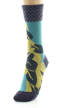 New Berthe Aux Grands Pieds Chaussettes femme laine peignée feuilles d'or