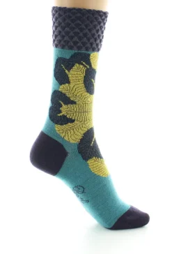 New Berthe Aux Grands Pieds Chaussettes femme laine peignée feuilles d'or