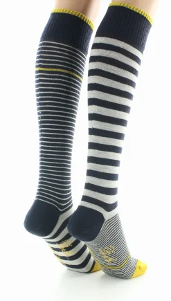 Fashion Berthe Aux Grands Pieds Chaussettes hautes femme laine peignée rayures asymétriques