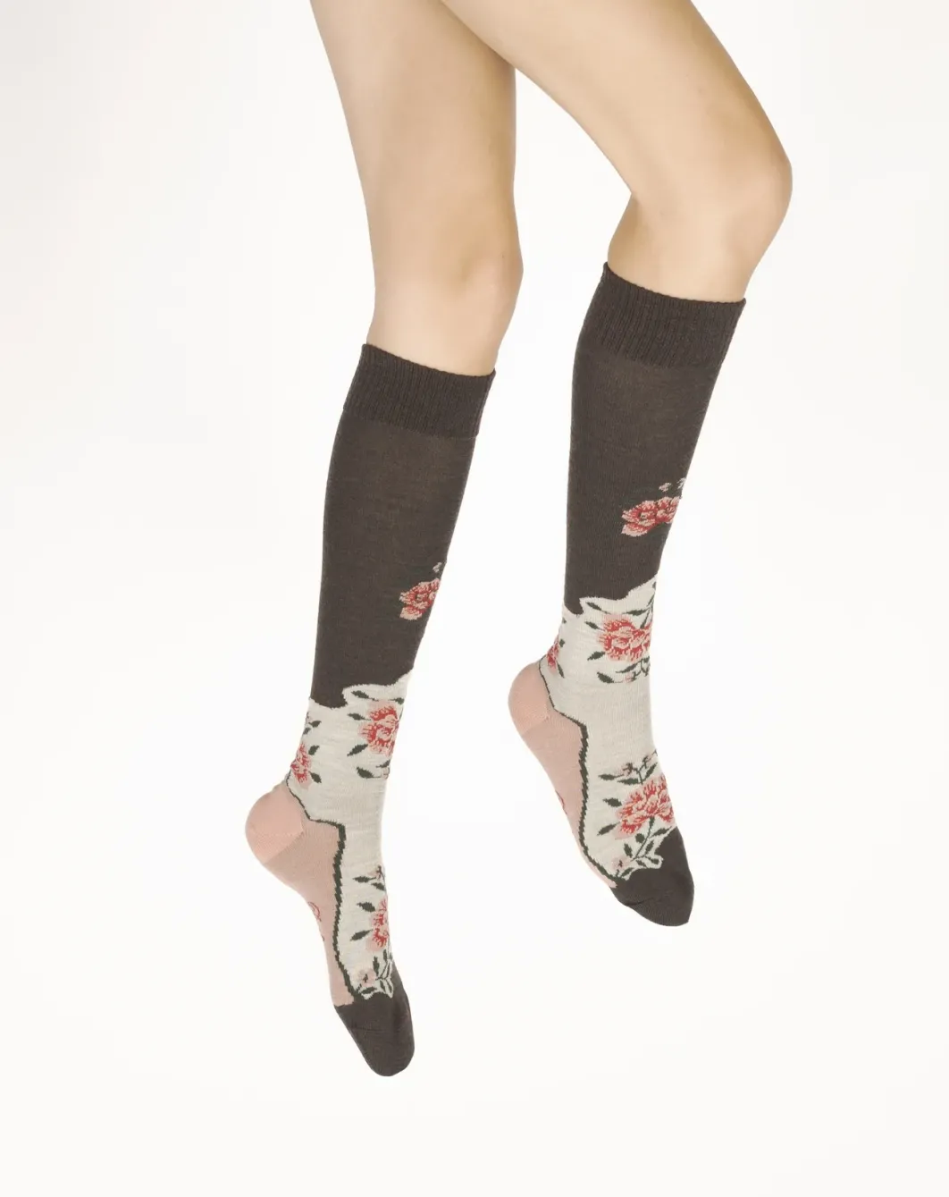 Sale Berthe Aux Grands Pieds Chaussettes hautes femme laine peignée fleurs