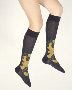 Online Berthe Aux Grands Pieds Chaussettes hautes femme laine peignée feuilles d'or