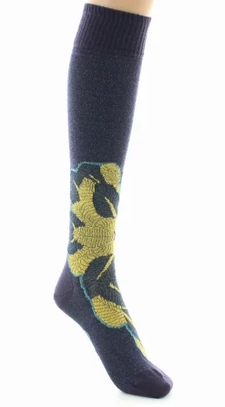 Online Berthe Aux Grands Pieds Chaussettes hautes femme laine peignée feuilles d'or