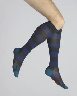 Online Berthe Aux Grands Pieds Chaussettes Hautes Grosses Rayures Bleu Et Gris