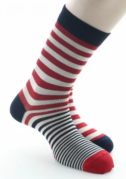 Hot Berthe Aux Grands Pieds Chaussettes homme fil d'Ecosse rayures rouge et écru