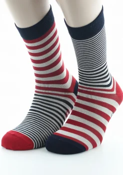 Hot Berthe Aux Grands Pieds Chaussettes homme fil d'Ecosse rayures rouge et écru