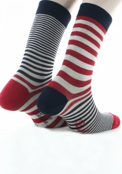 Hot Berthe Aux Grands Pieds Chaussettes homme fil d'Ecosse rayures rouge et écru