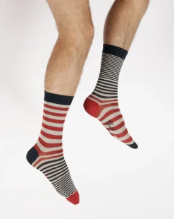 New Berthe Aux Grands Pieds Chaussettes homme fil d'Ecosse rayures asymétrique marine rouge